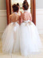 Halter Cute Tulle Fluffy Backless White Flower Girl Dresses with Belt