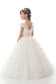 A Line Flower Girl Dresses Scoop Tulle With Handmade Flowers Lace Up