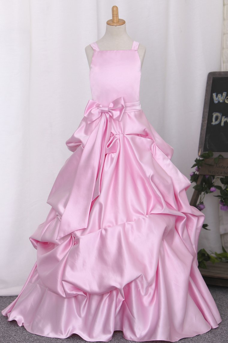 Ball Gown Flower Girl Dresses Straps Floor Length Taffeta