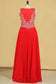 2024 Red Plus Size V Neck Beaded Bodice Chiffon & Tulle A Line Prom Dresses