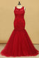 Plus Size Open Back Scoop Prom Dresses Mermaid With Applique And Beads Tulle