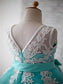 Blue Ball Gown Scoop Sleeveless Bowknot Floor-Length Tulle Appliques Flower Girl Dresses GD00008