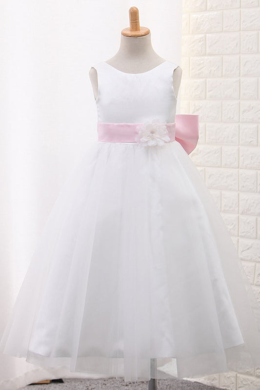 Hot Selling Tulle Scoop Flower Girl Dresses Ball Gown Ankle Length