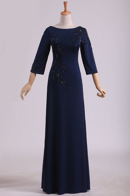 2024 3/4 Length Sleeve Mother Of The Bride Dresses Bateau Spandex With Beads