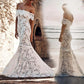 Elegant Off the Shoulder Ivory Lace Mermaid Beach Wedding Dress, Cheap Bridal Dress SRS15188