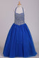 Flower Girl Dresses Halter Beaded Bodice A Line Tulle Royal Blue