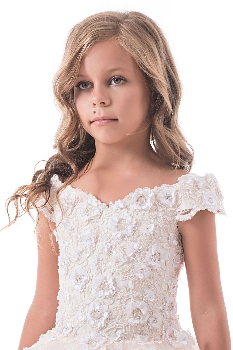 Flower Girl Dresses Off The Shoulder Tulle With Applique A Line