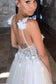 Deep V-neck Beading Prom Dresses,Straps Tulle Appliques A-line Custom Beach Wedding Dress