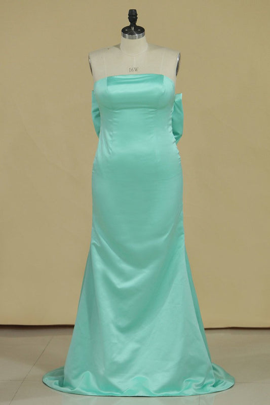 Prom Dresses Strapless Mermaid Satin With Bow Knot Plus Size