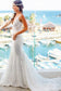 Elegant Mermaid Lace V-neck Court Train Ivory Sleeveless Beach Wedding Dresses UK JS314