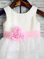 Ball Gown Scoop Neck Tulle Ivory Elastic Woven Satin Short Mini Tiered Flower Girl Dresses JS735