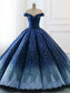 Ball Gown Navy Blue Lace Applique Ombre Off the Shoulder Princess Quinceanera Dresse JS269