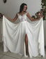 Formal Long Ivory Lace Chiffon Side Slit Cap Sleeve Cheap Beach Wedding Dresses JS107