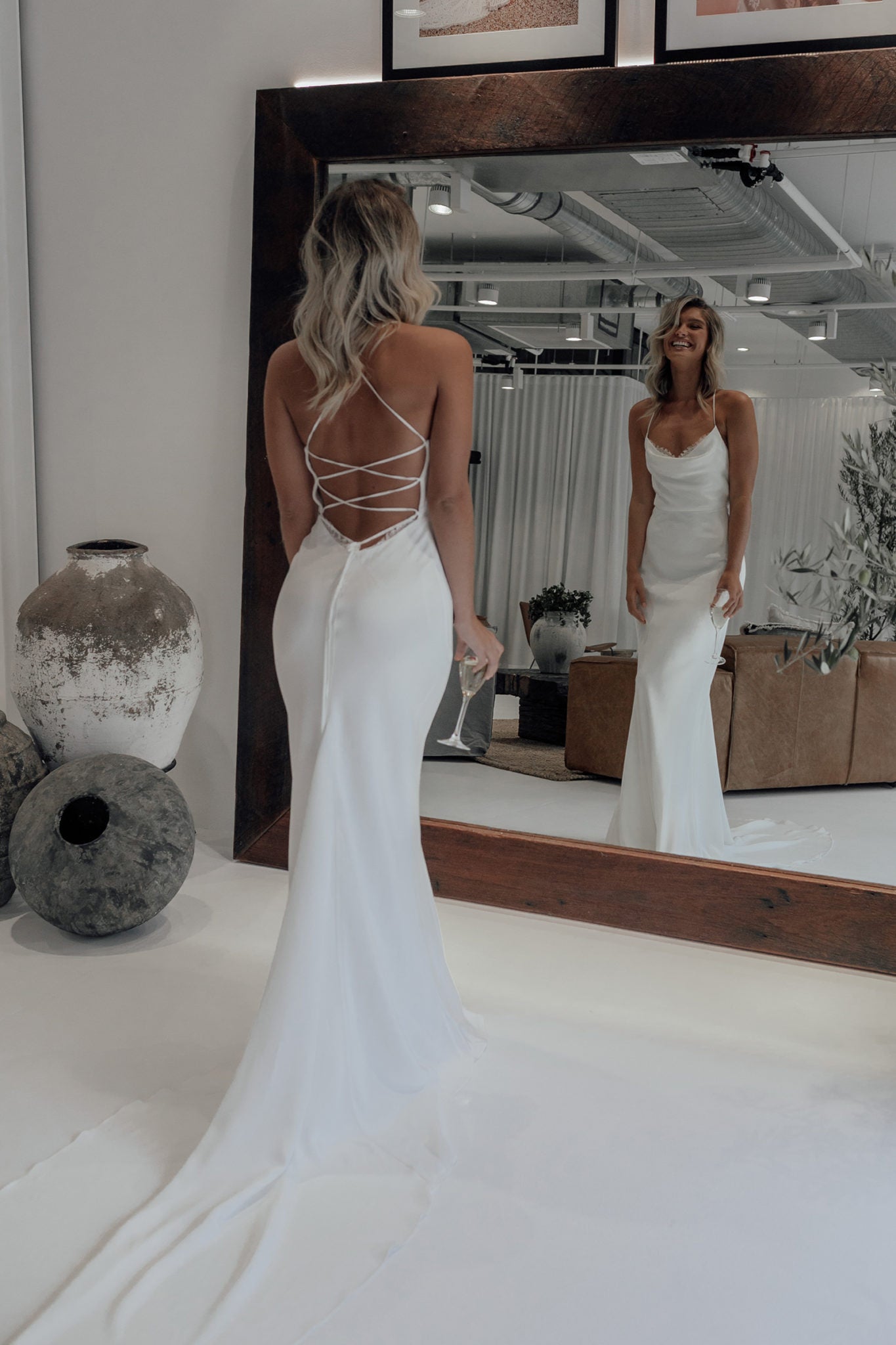 Boho Backless Romantic Ivory Lace Beach Wedding Dress