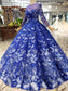 Ball Gown Blue Round Neck Prom Dresses with Beads Lace up Quinceanera Dresses JS784