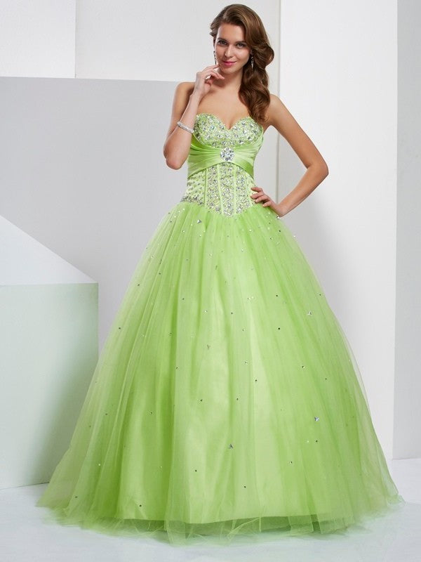 Ball Long Sweetheart Gown Beading Sleeveless Tulle Quinceanera Dresses