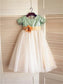 Tulle Sleeves A-line/Princess Short Sequin Scoop Tea-Length Flower Girl Dresses