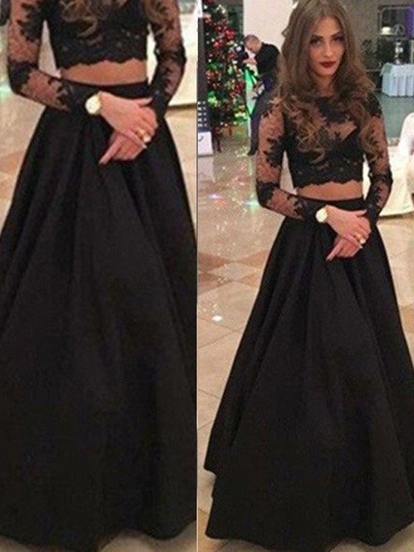 Sleeves Scoop A-Line/Princess Long Floor-Length Lace Dresses