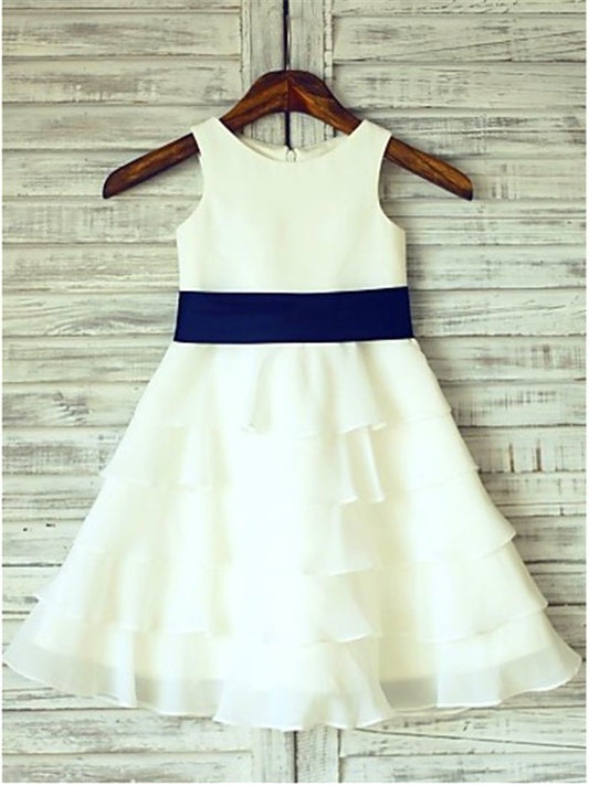 Scoop Tea-Length Ruffles Sleeveless A-line/Princess Chiffon Flower Girl Dresses