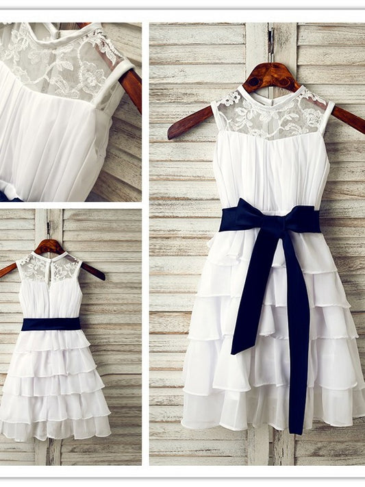 Tea-Length Chiffon Scoop Sash/Ribbon/Belt A-Line/Princess Sleeveless Flower Girl Dresses