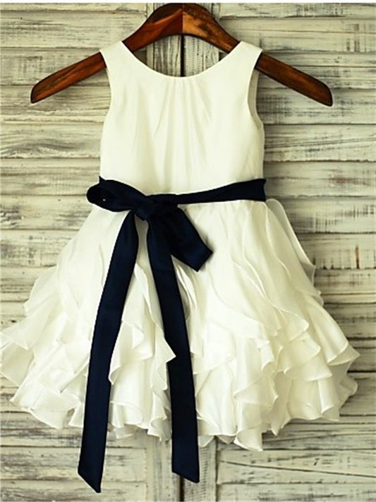 Scoop Tea-Length A-line/Princess Sleeveless Bowknot Taffeta Flower Girl Dresses