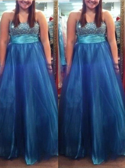 Sleeveless Beading A-Line/Princess Tulle Sweetheart Floor-Length Plus Size Dresses