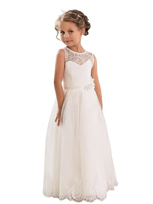 Tulle A-line/Princess Sleeveless Scoop Floor-Length Flower Girl Dresses