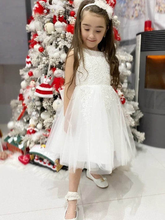 Knee-Length Tulle Scoop Lace A-Line/Princess Sleeveless Flower Girl Dresses