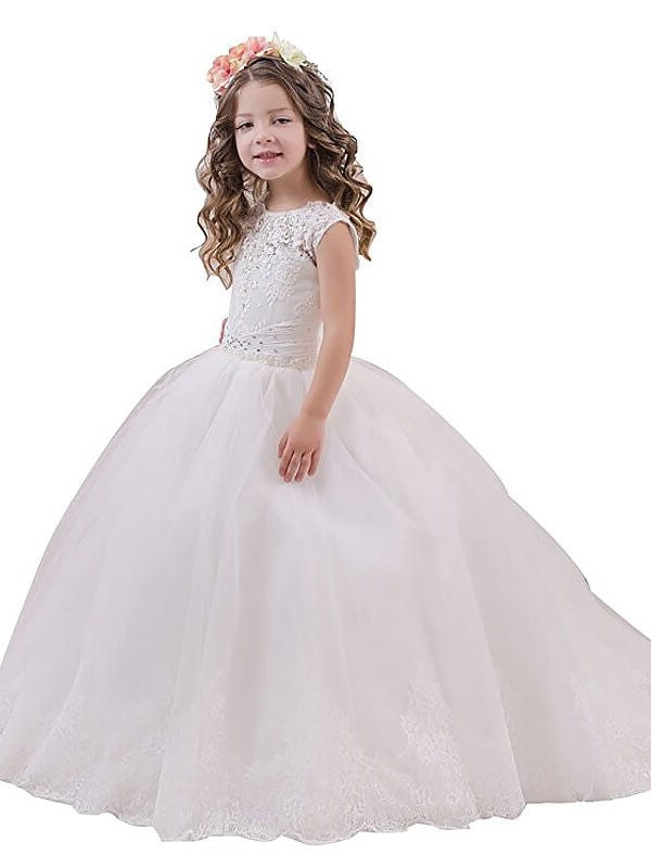 Ball Gown Tulle Sleeveless Floor-Length Scoop Flower Girl Dresses