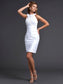 Neck High Flower Sheath/Column Sleeveless Hand-Made Short Taffeta Homecoming Dresses