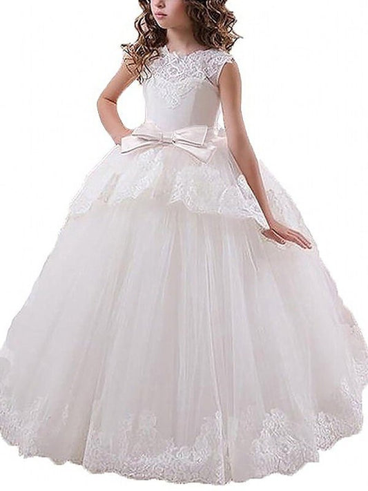 Sash/Ribbon/Belt Ball Sleeveless Gown Scoop Tulle Floor-Length Flower Girl Dresses