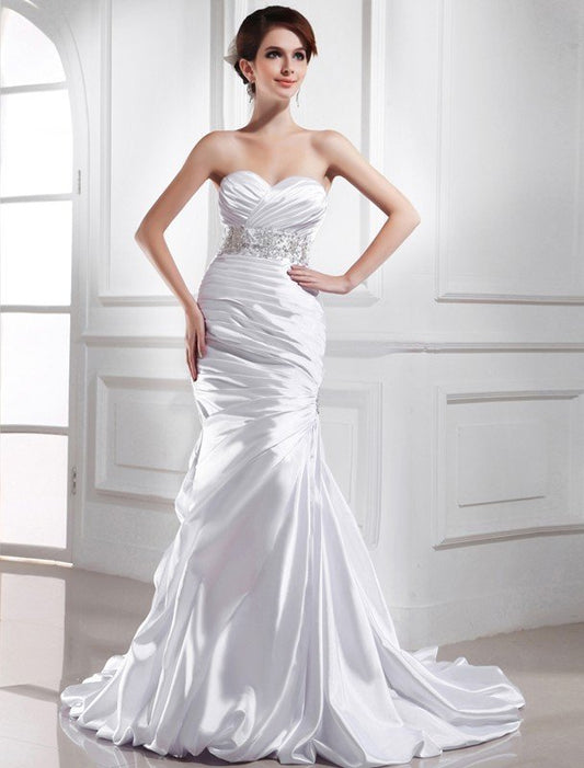 Elastic Sleeveless Beading Woven Trumpet/Mermaid Sweetheart Satin Wedding Dresses