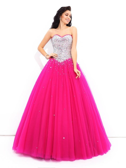 Beading Long Gown Sleeveless Sweetheart Ball Satin Quinceanera Dresses