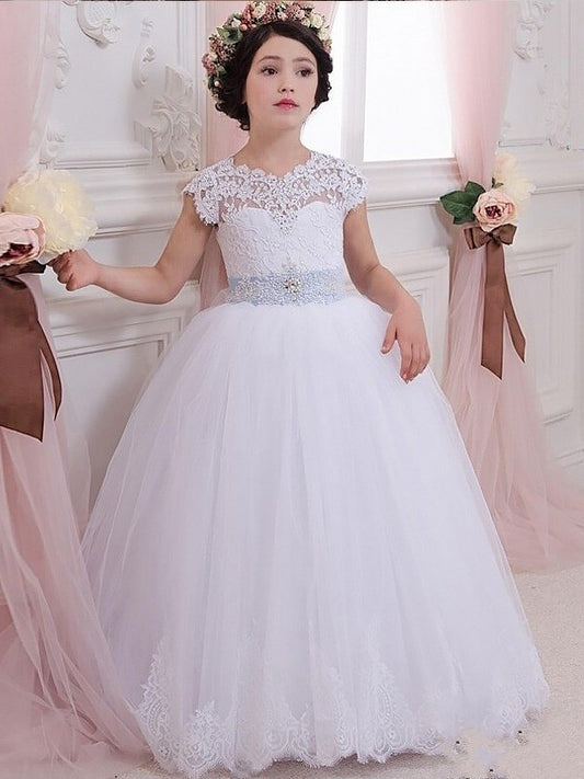 Ball Sash/Ribbon/Belt Sleeveless Gown Floor-Length Tulle Scoop Flower Girl Dresses