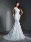 Long Scoop Sleeveless Applique Trumpet/Mermaid Lace Wedding Dresses