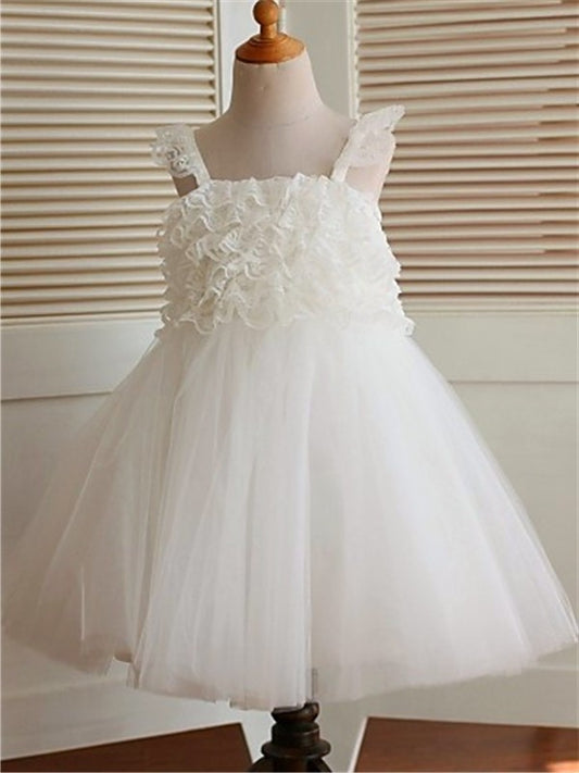 Straps Tea-Length A-line/Princess Sleeveless Ruffles Organza Flower Girl Dresses