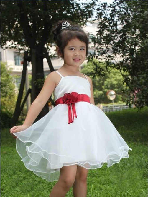 Organza Straps Spaghetti Hand-made Flower A-line/Princess Short Flower Girl Dresses