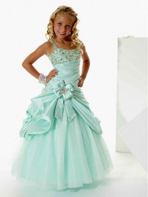 Satin Beading Sleeveless A-line/Princess Long Straps Flower Girl Dresses