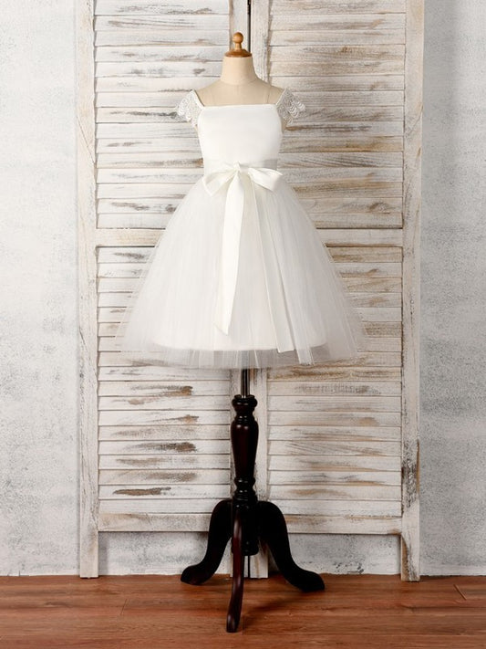 Tea-Length Sash/Ribbon/Belt Scoop A-Line/Princess Sleeveless Tulle Flower Girl Dresses