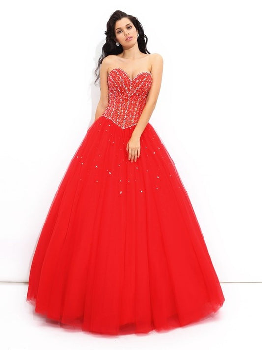 Gown Sweetheart Ball Beading Long Sleeveless Net Quinceanera Dresses