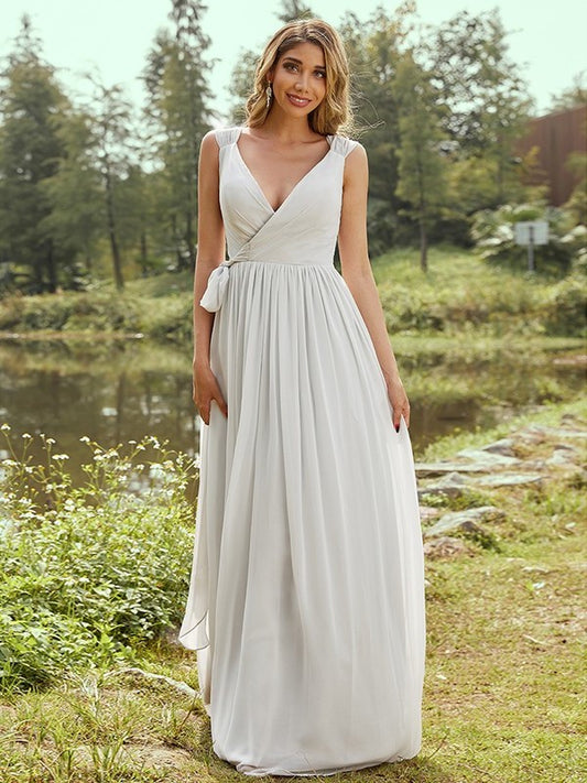 Chiffon Sleeveless V-neck Ruffles A-Line/Princess Floor-Length Bridesmaid Dresses