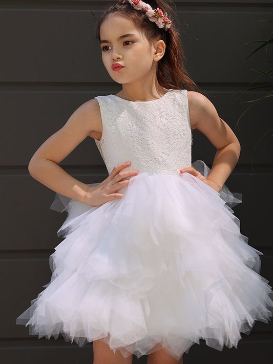 Tulle Scoop Lace Short/Mini A-Line/Princess Sleeveless Flower Girl Dresses