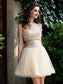 A-Line/Princess Scoop Elise Net Homecoming Dresses Sleeveless Beading Short/Mini Two Piece