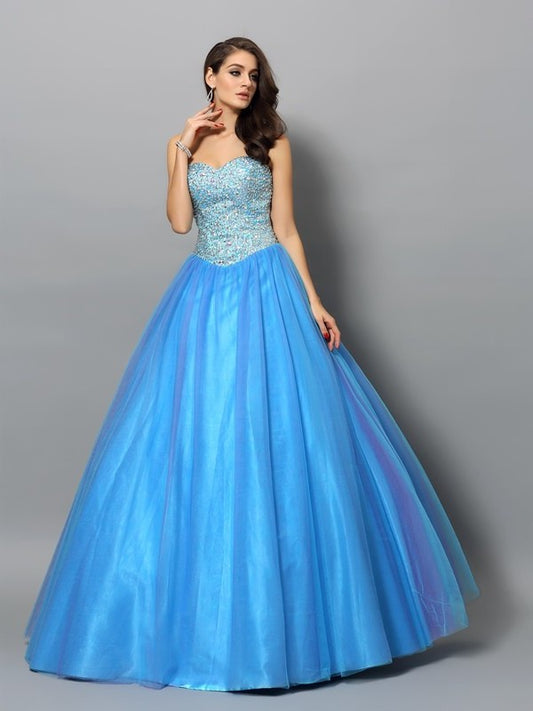 Sleeveless Beading Sweetheart Elastic Long Ball Woven Gown Satin Quinceanera Dresses