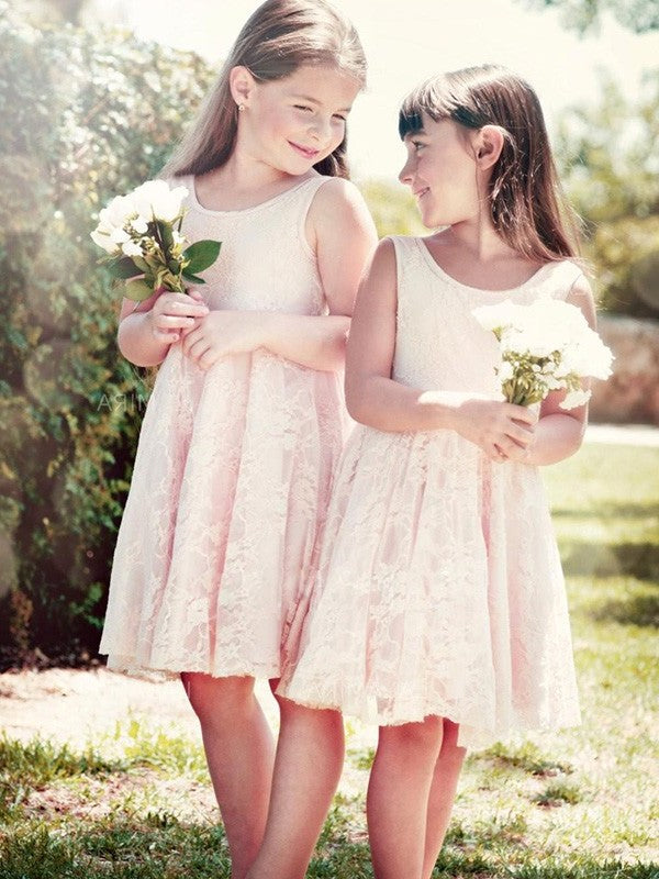 Lace Sleeveless Knee-Length A-Line/Princess Ruffles Scoop Flower Girl Dresses