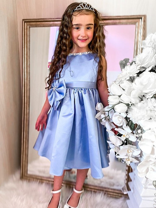 Scoop Sleeveless A-Line/Princess Knee-Length Bowknot Satin Flower Girl Dresses