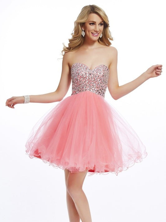 Short Beading Sweetheart A-Line/Princess Sleeveless Net Homecoming Dresses