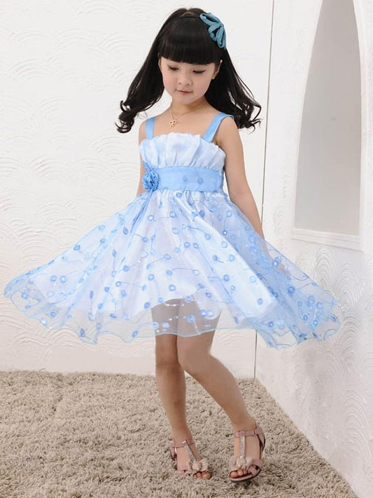 Straps Tulle Flower Short A-line/Princess Sleeveless Hand-made Flower Girl Dresses