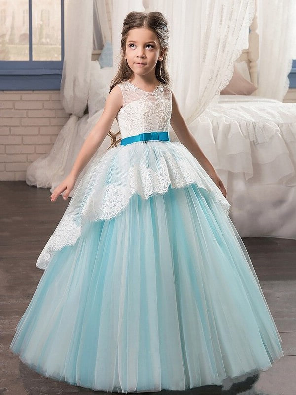 Sleeveless Floor-Length Sash/Ribbon/Belt Gown Ball Jewel Tulle Flower Girl Dresses