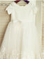 A-line/Princess Tea-Length Lace Short Sleeves Scoop Flower Girl Dresses